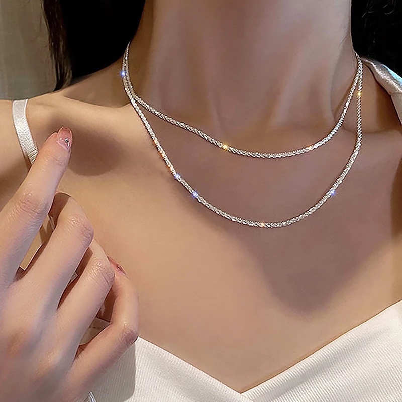 Vòng cổ Ngắn Đính Đá Lấp Lánh Đơn Giản Cho Nữ