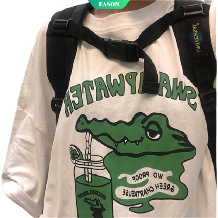 Áo Thun Mùa Hè 2022 Dáng Suông Tay Cộc In Hình Cá Sấu Hoạt Hình Dễ Thương Vui Nhộn Phong Cách Nhật Bản Cho Nữ