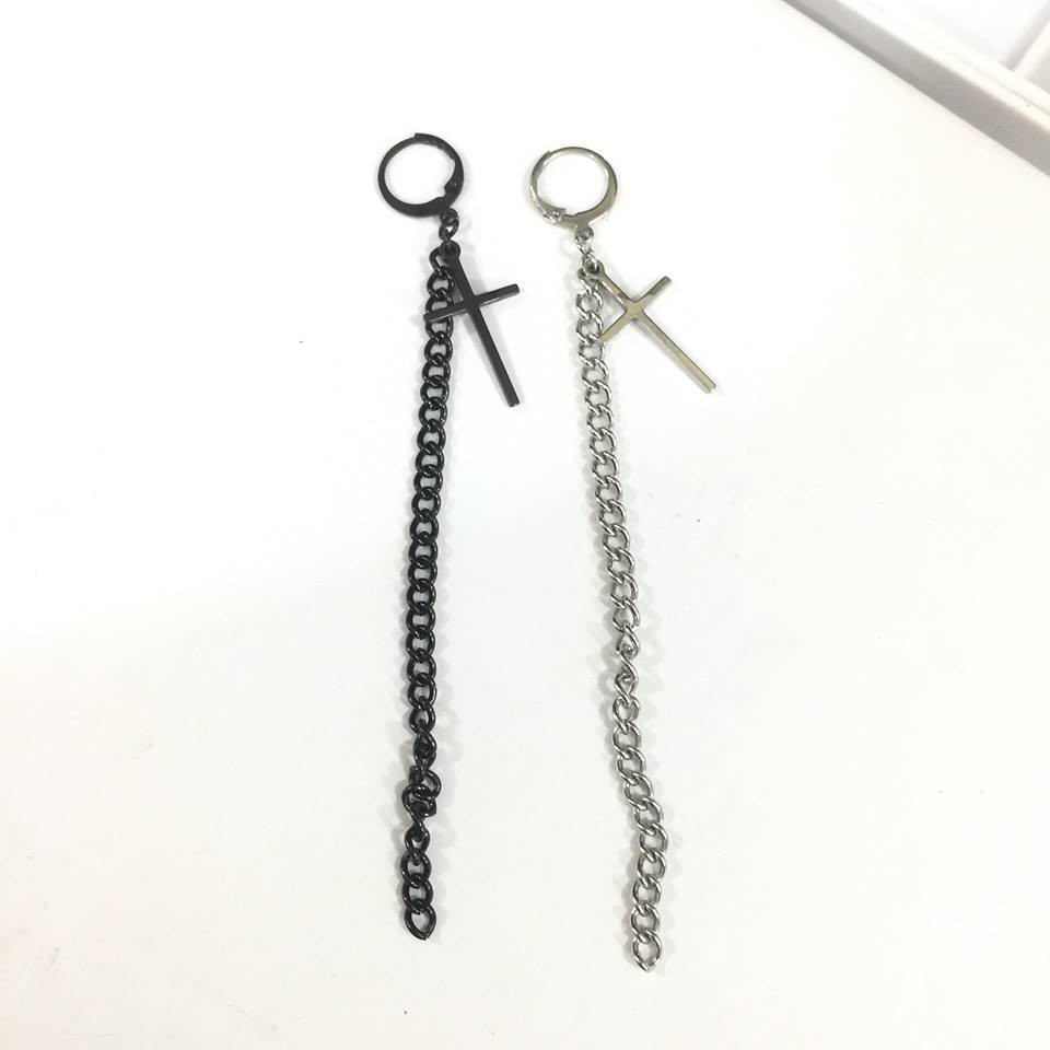Khuyên tai vòng xích dài kết hợp thập giá MS2035