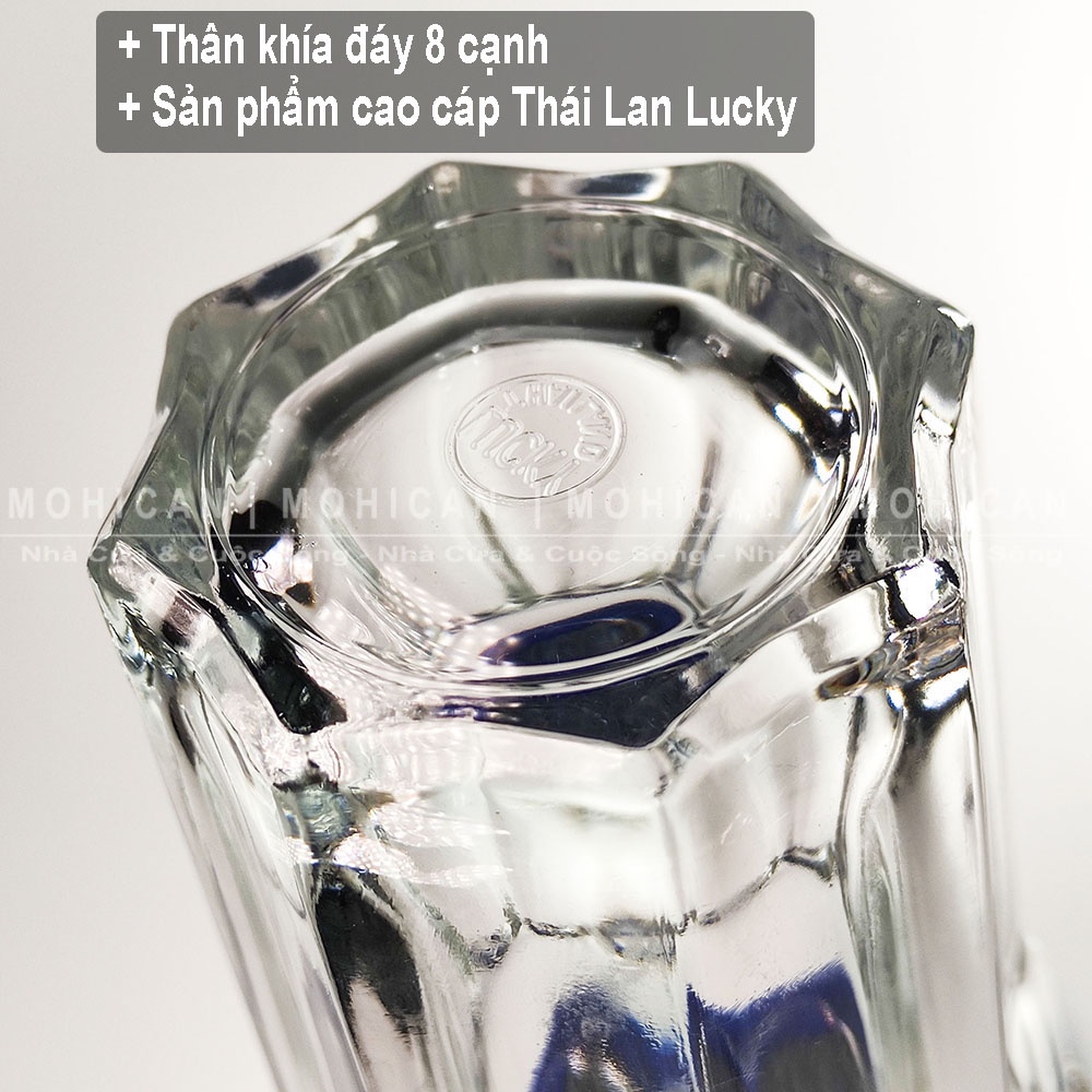 Ly thủy tinh cà phê sọc khía 380ml, cốc thủy tinh Lucky Centra Hi Ball uống soda, cao cấp Thái Lan dầy, đẹp LUKG-10005