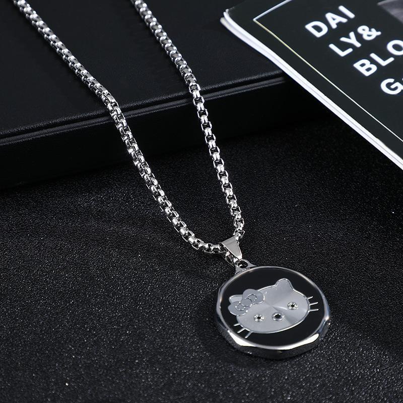 XIAOBOACC Vòng cổ mặt hình mèo hello kitty bằng thép không gỉ cao cấp 60CM