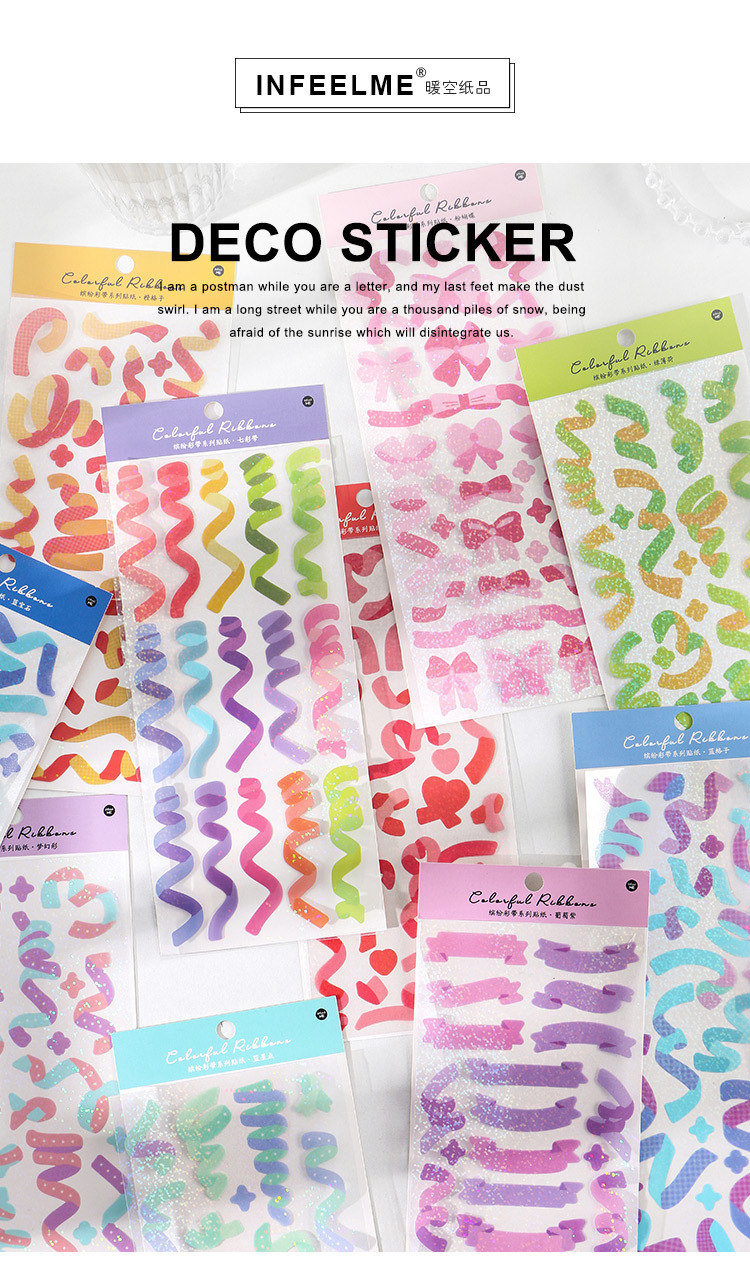 Tờ H&igrave;nh D&aacute;n Trang Tr&iacute; Nhật K&yacute; Họa Tiết Ruy Băng Nhiều M&agrave;u Sắc Đẹp Mắt