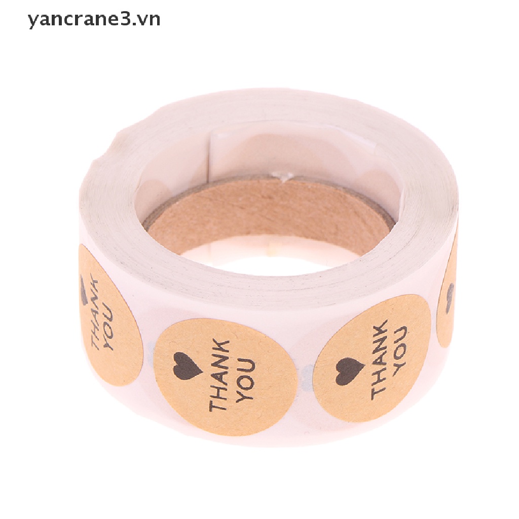 Cuộn 500 miếng dán in chữ Thank You trái tim trang trí sổ tay thủ công