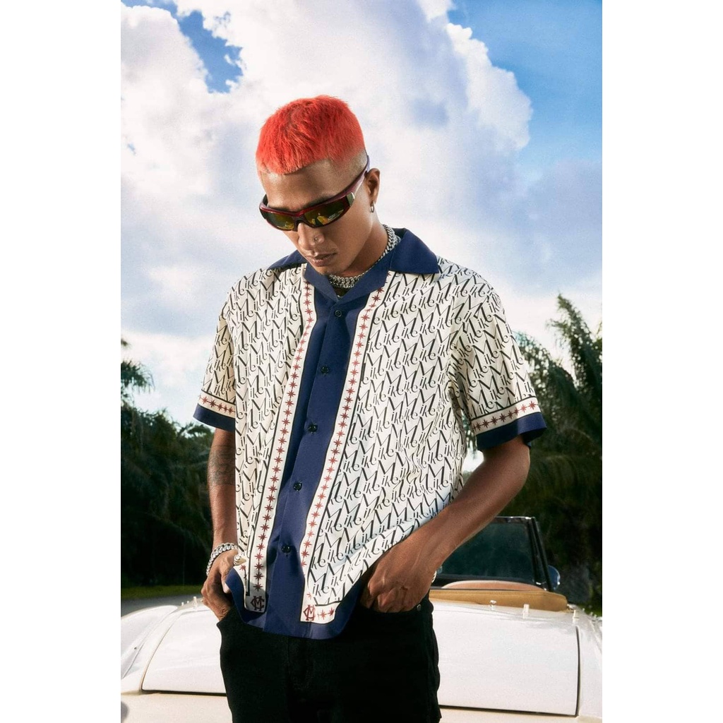 Áo sơ mi nam MIKENCO Monogram Line Blue Shirt