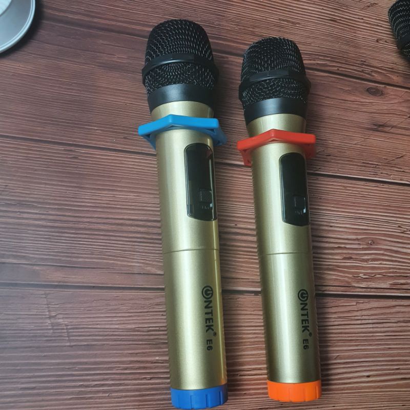 Bộ 2 micro Mic không dây hát Karaoke đôi, chuyên cho amply, loa kéo, hát gia đình Ontek E6,mic không dây