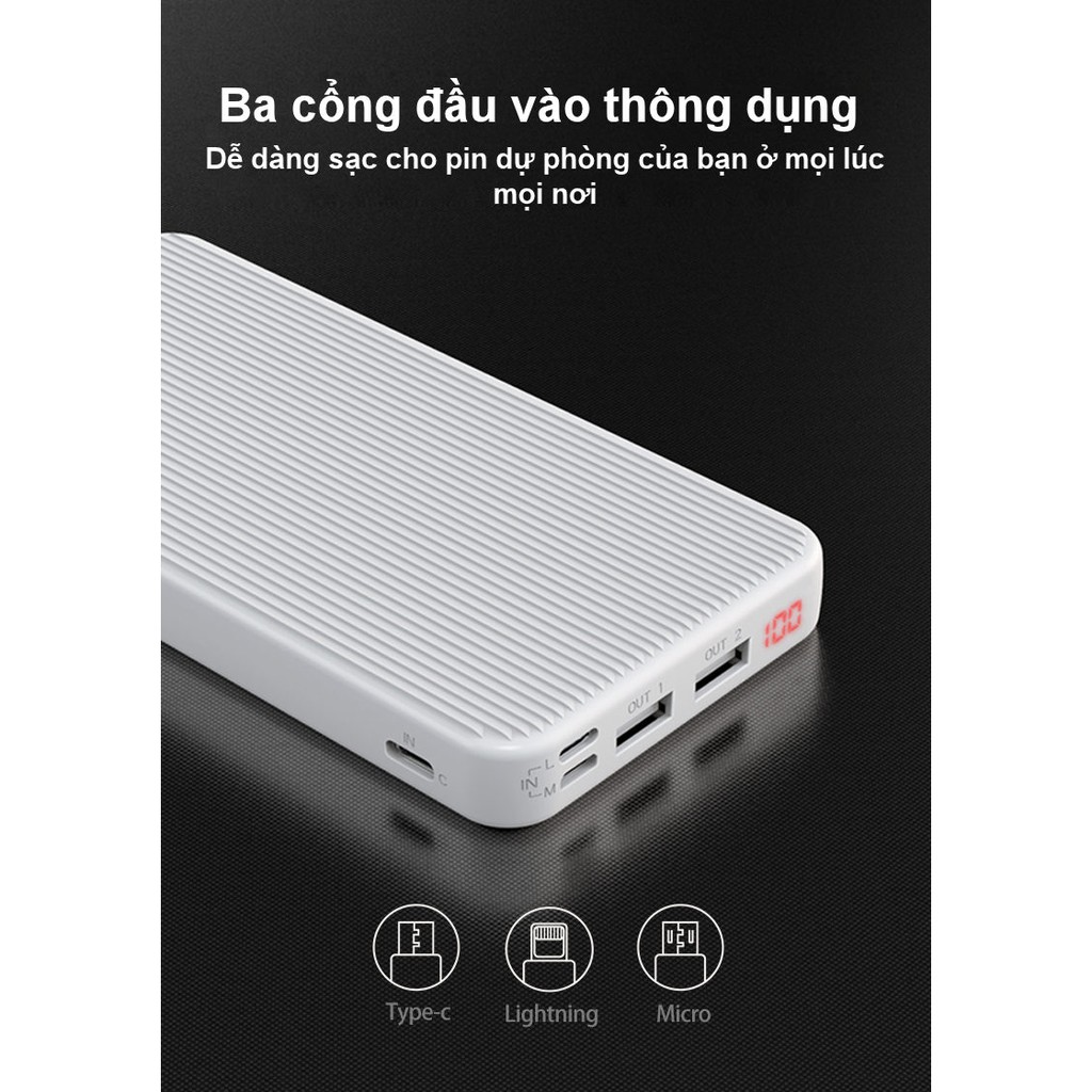 Pin Sạc dự phòng YOOBAO P10D 10000mAh Slim; Ba đầu vào/ Hai đầu ra/ LED - Chính Hãng