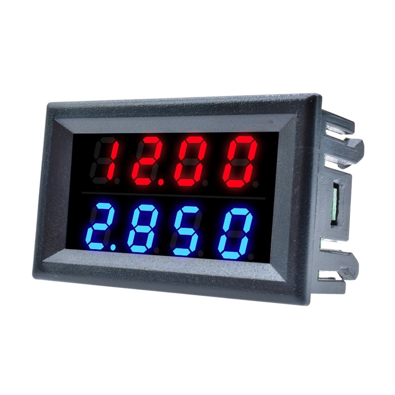 4 Bit DC 0-200V 10A 50A 100A Vôn kế Ampe kế Màu xanh lam Đèn LED màu đỏ Ampe Đồng hồ đo điện áp kỹ thuật số kép