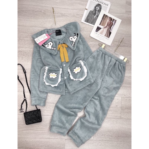 Bộ đồ nữ xinh xắn.Bộ lông dày, ấm áp.Bộ ngủ nữ phối lông dễ thương.Set bộ lông tiểu thư.