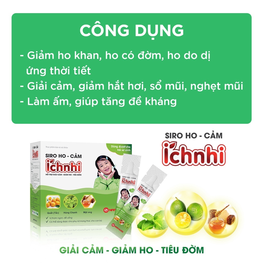 Siro ho cảm Ích Nhi hộp 30 gói x 5ml hỗ trợ giải cảm, giảm ho, sổ mũi, tiêu đờm, dùng cho trẻ sơ sinh, trẻ nhỏ, bà bầu