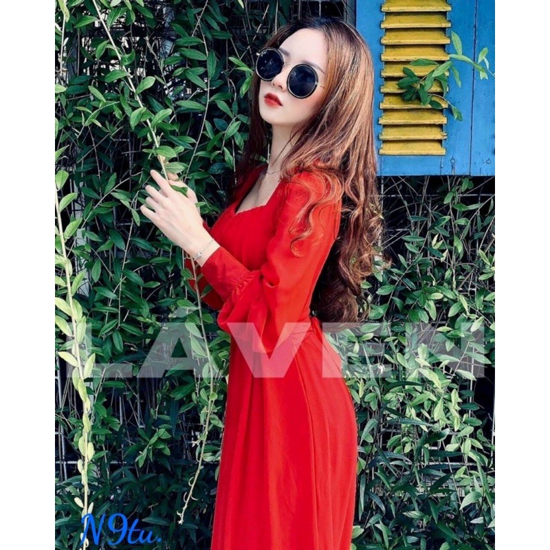 Đầm maxi đi biển , Đầm maxi tay dài xoè vol 2 lớp cao cấp