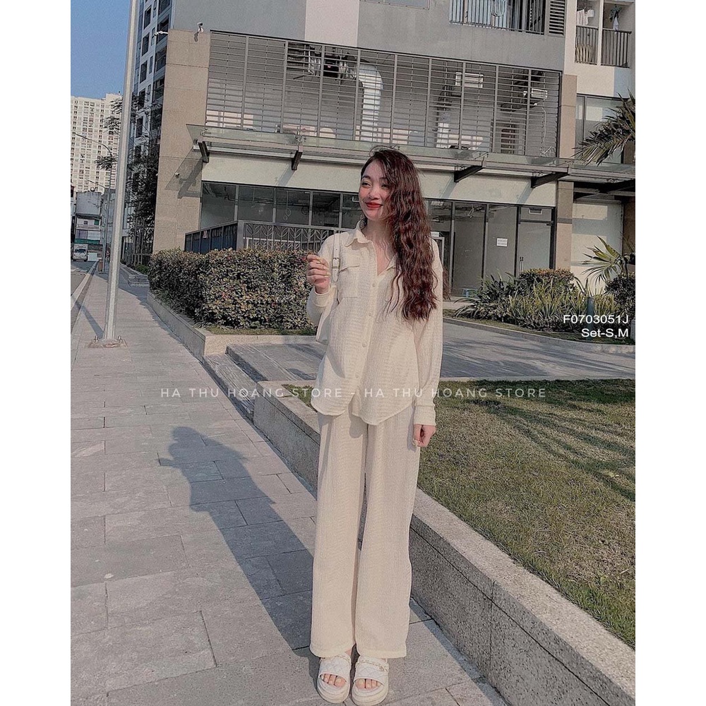 Sẻ 2 món áo sơ mi mix quần ống rộng vải đũi trắng và đen MIX đồ đi chơi cực sang.(áo dài+quần dài)