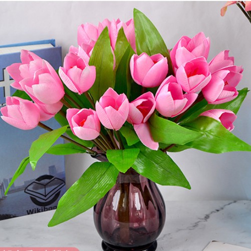 CHÙM HOA TULIP 8 BÔNG VẢI LỤA - Hoa giả trang trí nhà cửa Giống Thật 99% - Decor phông chụp ảnh, bình thủy tinh, lọ hoa