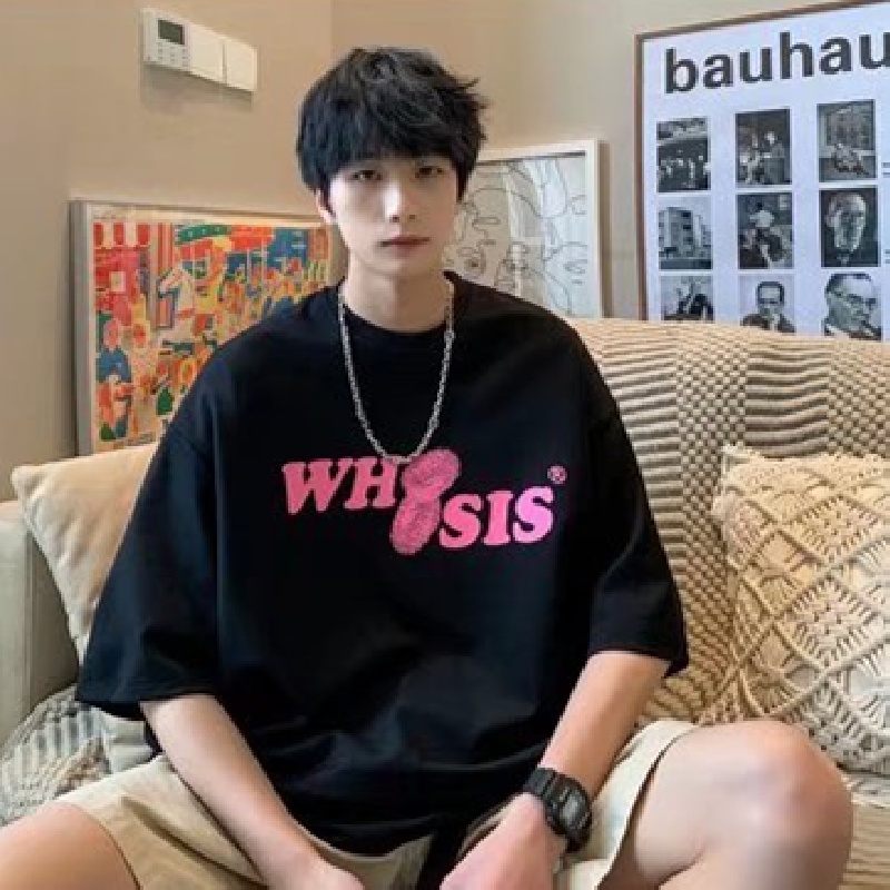 Áo Thun Tay Ngắn Cổ Tròn In Chữ Dáng Rộng Thời Trang Mùa Hè Cho Nam size M-5XL