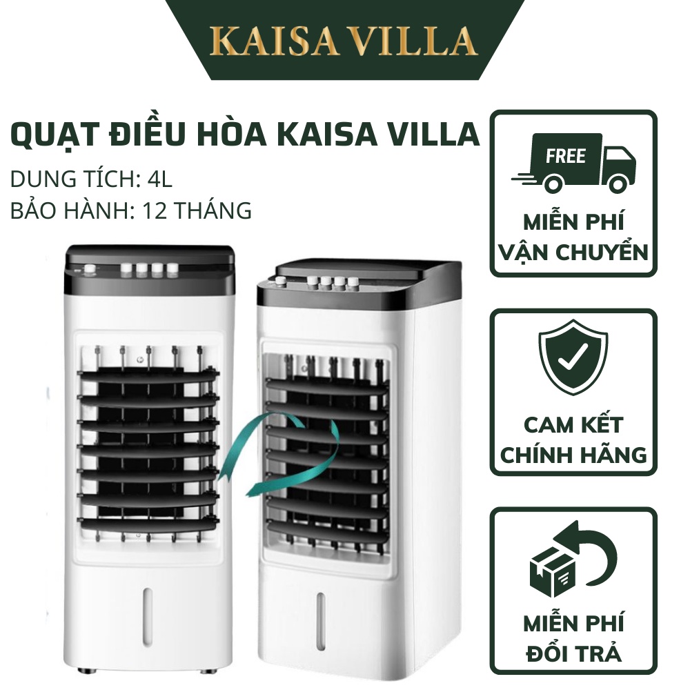 Quạt Điều Hòa Hơi Nước Mini Kaisa Villa Dung tích 4 lít, Vận Hành Êm ái, Tặng 2 cục đá khô, Bảo hành 12 tháng