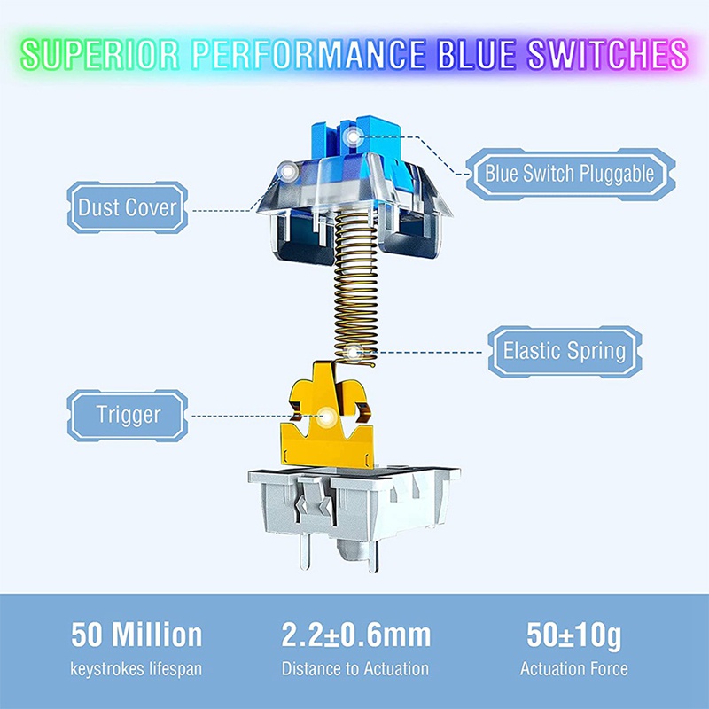 Bàn phím cơ chơi game E-YOOSO 87 phím có dây và đèn nền màu xanh dương