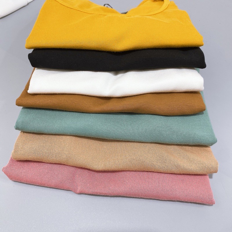 Áo kiểu ôm cổ vuông dáng croptop ngắn tay, Áo thun kiểu dáng ngắn cổ U vải cotton co giãn AK9095 - NhiNhiShop | BigBuy360 - bigbuy360.vn