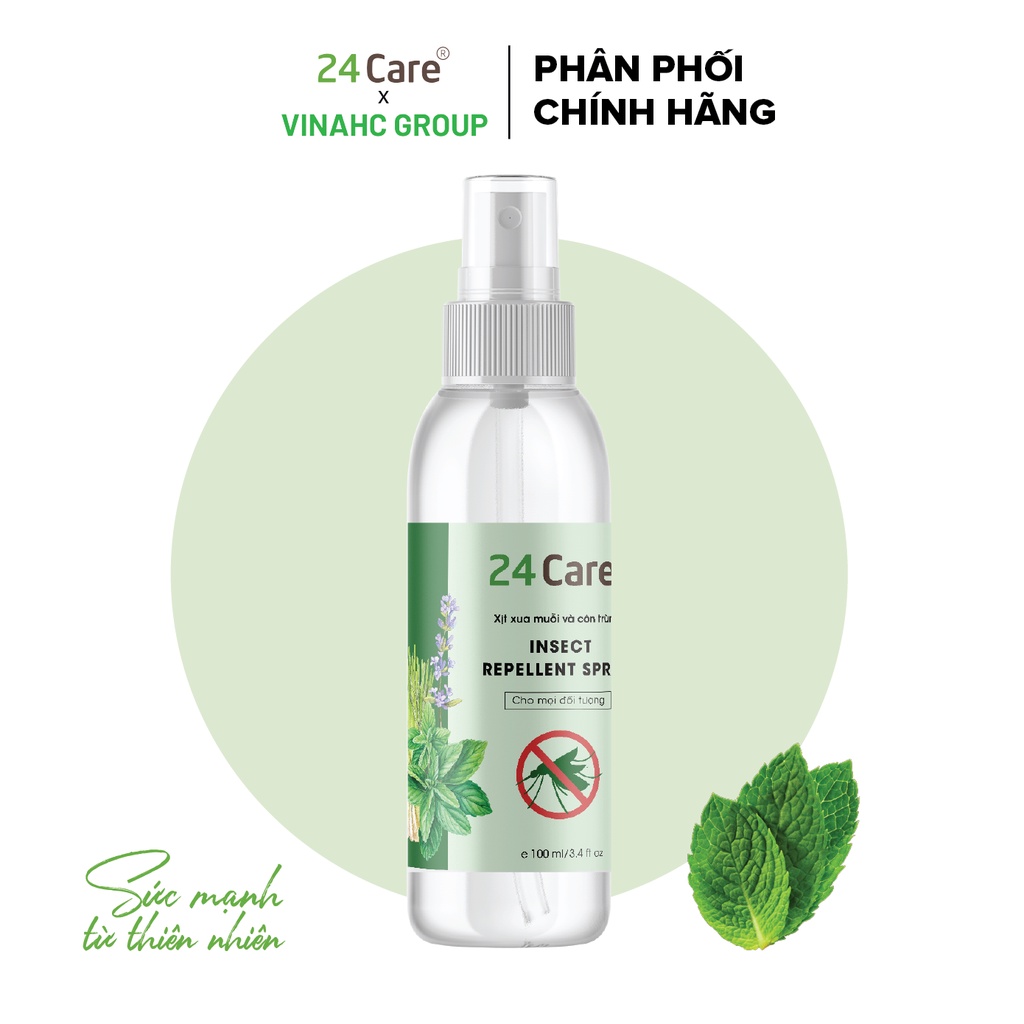 Xịt xua đuổi muỗi và côn trùng, an toàn sức khỏe, chiết suất thiên nhiên - 24care 100ml