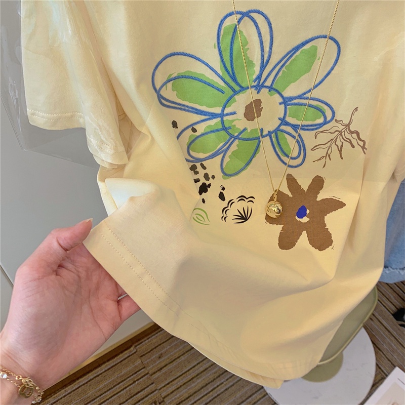 Áo thun HIIXIIVI 100% cotton tay ngắn cổ tròn in hình thời trang mùa hè phong cách Hàn Quốc cho nữ 2022