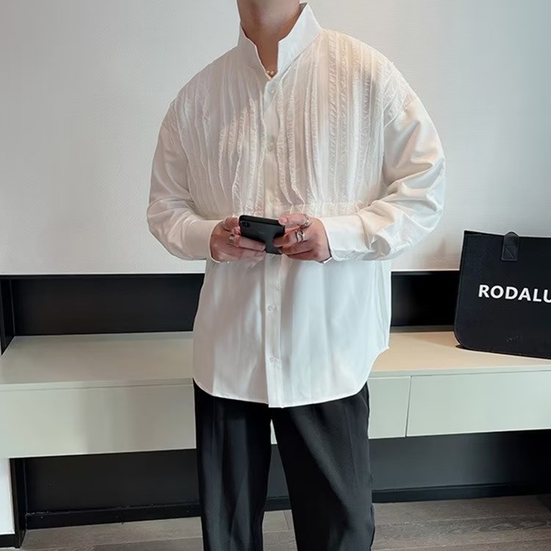 Áo Sơ Mi Tay Dài Cổ Đứng Màu Trơn Thời Trang Mùa Thu Cho Nam Size M-3XL