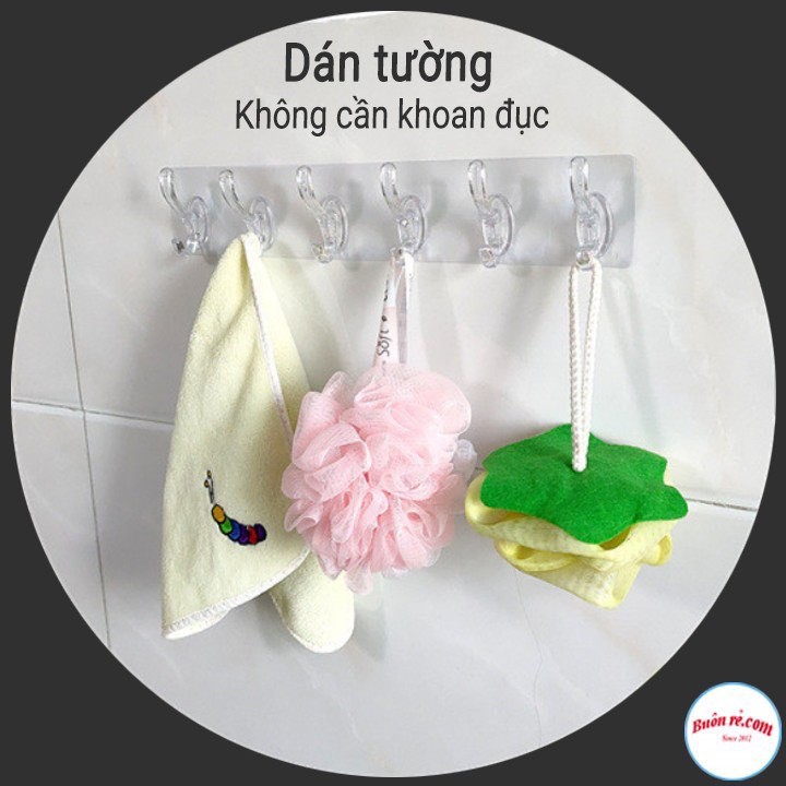 Thanh Treo Đồ Dán Tường 6 Móc Liền Mạch 3D-Trong Suốt Siêu Dính -Siêu Chịu Lực