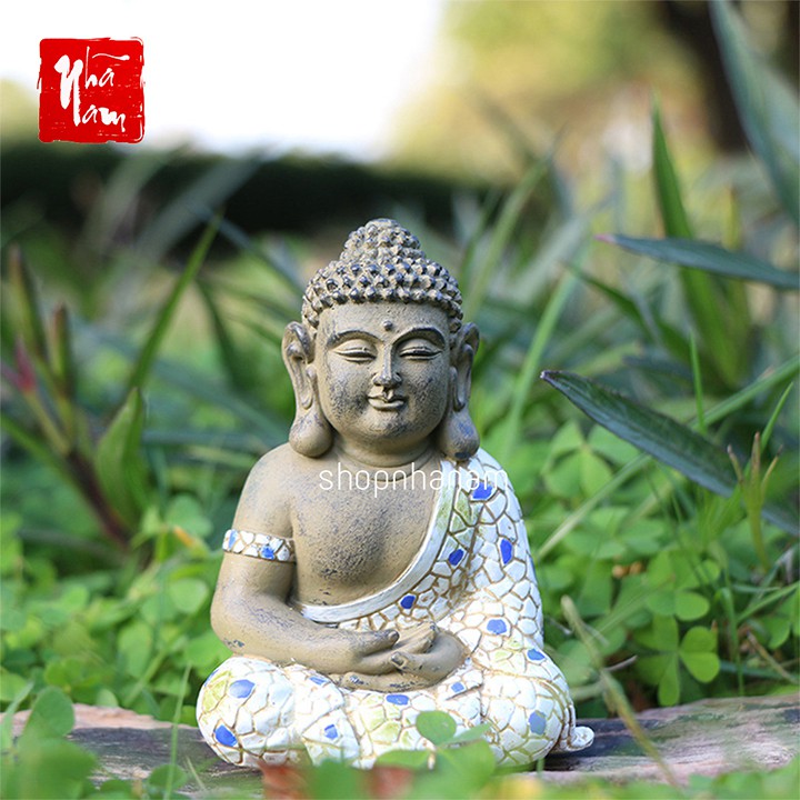 Tượng phật như lai bạch y trang trí bể cá, bể bán cạn, bể thủy sinh
