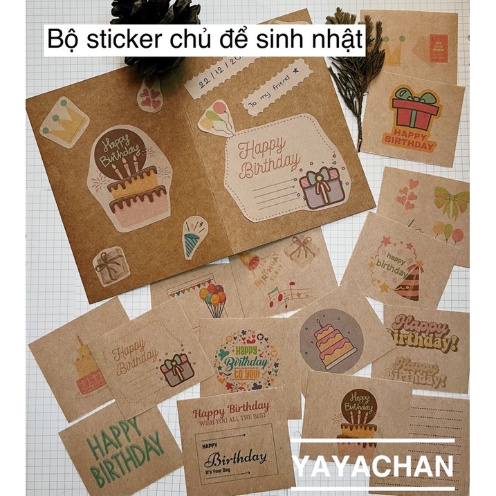 [Góc DIY] Combo tự làm hộp quà Kraft kèm sticker, thiệp, rơm, dây cột