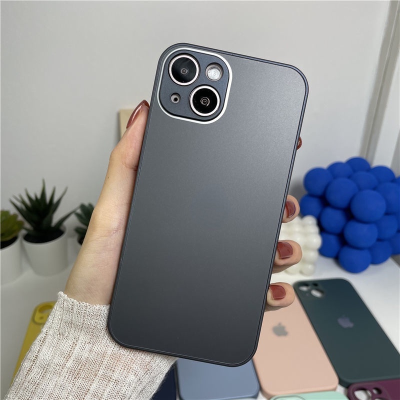 Ốp điện thoại mặt nhám có kính cường lực màu xanh dương cho IPhone 13 Pro Max 11 12Pro MAX 7P 8Plus ipx Xr Xs Max