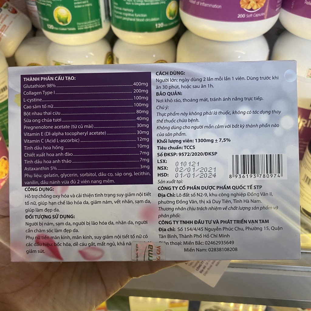 Viên uống Glutathion 98% hỗ trợ chống oxy hóa và cải thiện suy giảm nội tiết tố nữ hộp 30 viên