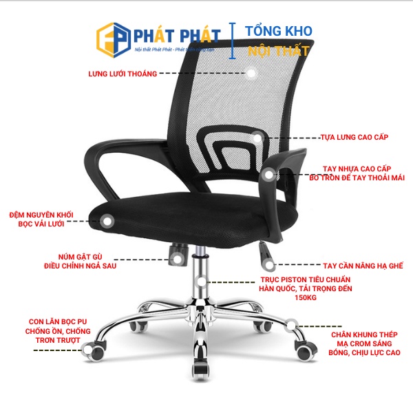 Ghế xoay văn phòng Phát Phát, ghế văn phòng, ghế xoay học sinh sinh viên nhập khẩu chính hãng - ZH405