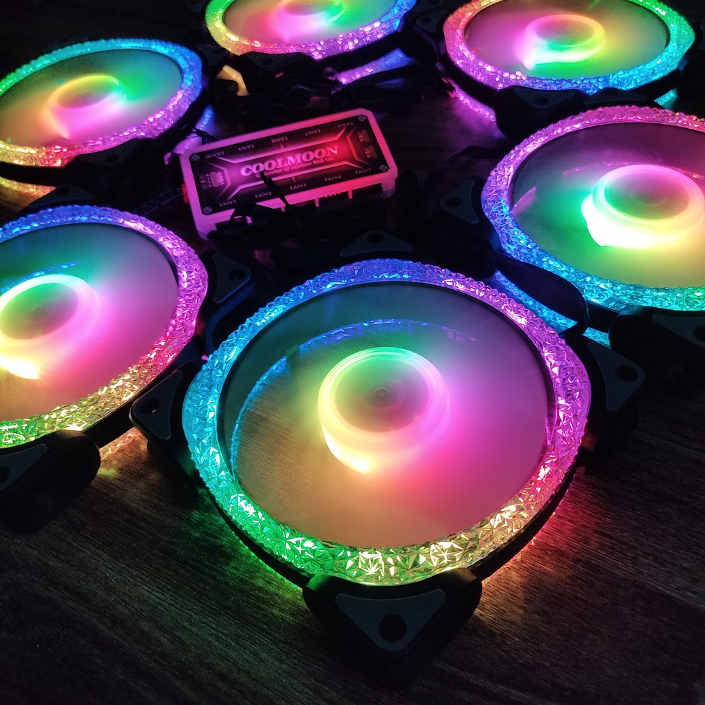 Quạt Tản Nhiệt Diamond U1 Black 12cm Fan Led RGB Bộ 6 Quạt Đồng Bộ Hub Coolmoon ARGB Music