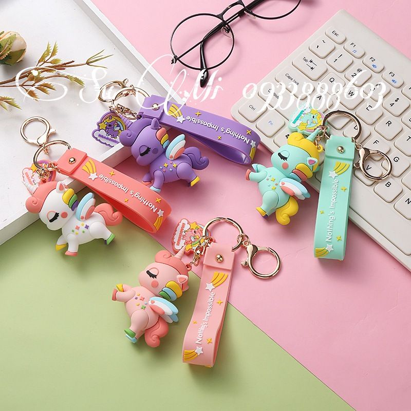 Móc khóa ngựa pony cao cấp -Móc khóa kì lân bảy sắc cầu vồng siêu treo balo túi xách.