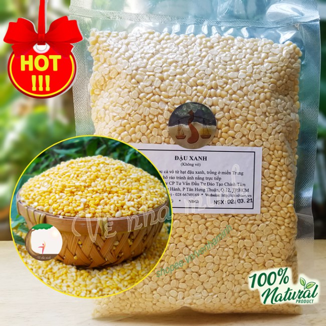 ĐẬU XANH CHÀ VỎ THUẦN CHỦNG HỮU CƠ TỰ NHIÊN 100% 300g-500g  dùng nấu chè, làm bánh & sữa...