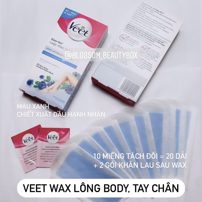 [20 miếng] Tẩy lông WAX giấy VEET wax strips cho tay, chân, body, bikini