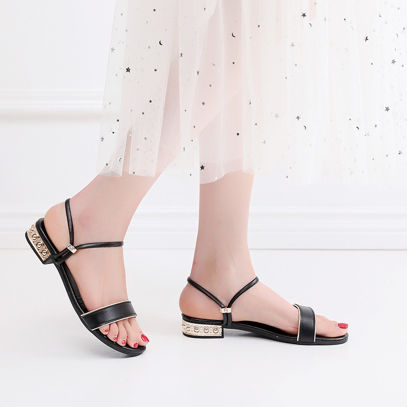 Giày sandal IELGY bằng da phong cách Hàn Quốc đính đá cho nữ giới