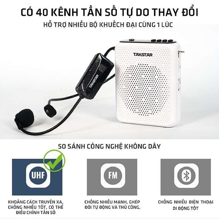 Máy trợ giảng không dây TAKSTAR E300W sử dụng sóng UHF, có bluetooth, giành cho giáo viên, hướng dẫn viên, livestream