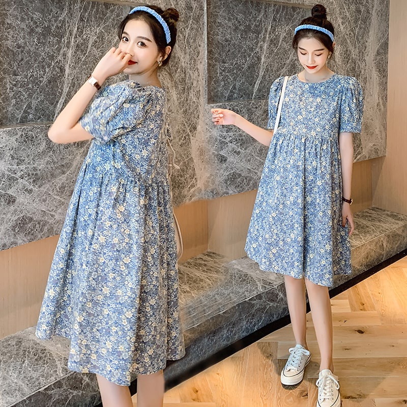 Váy Bầu Tết Dáng Babydoll Mùa Hè Công Sở Màu Xanh Đầm Bầu Xinh Thiết Kế Đẹp Dáng Rộng Mặc Đi Làm HD2664 Honey Mommy