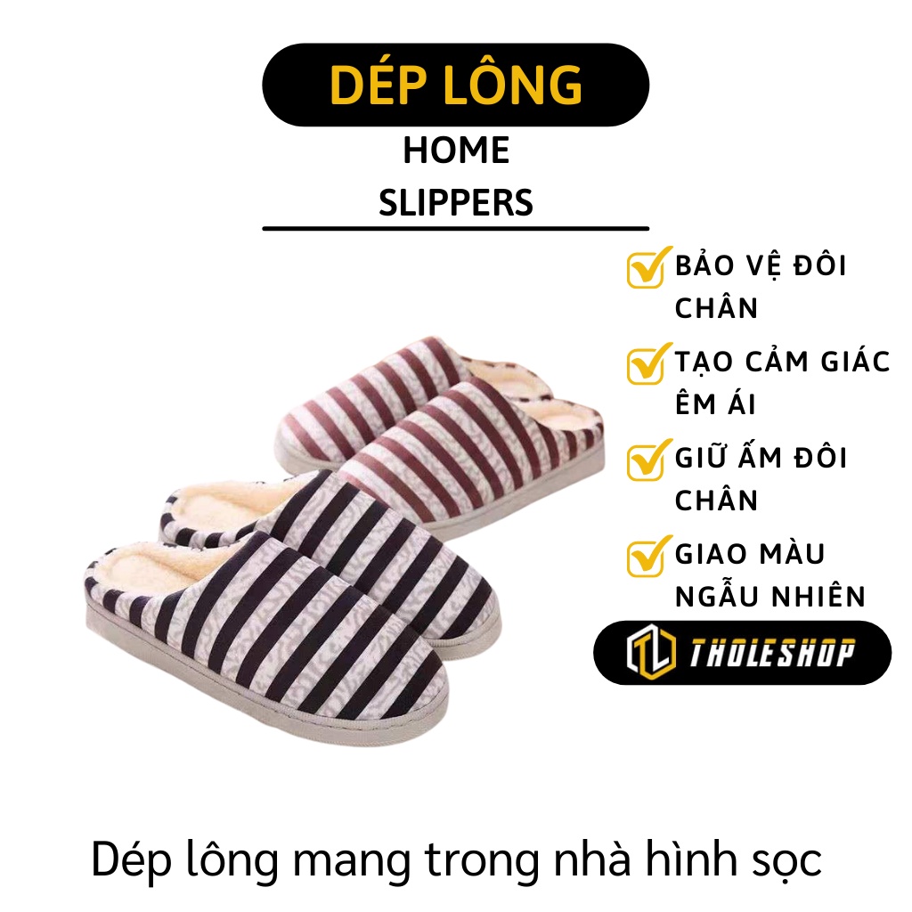 Dép Đi Trong Nhà - Dép Bông Nam Nữ Mang Trong Nhà Giữ Ấm Đôi Chân Sọc Caro 8610