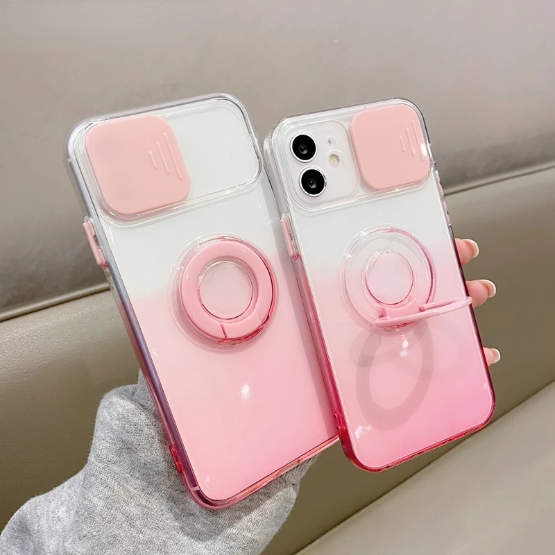 Ốp Điện Thoại Trong Suốt Màu Gradient Có Vòng Đỡ Cho iPhone 13 Pro Max 14 Pro Max 12 11 Mini XS X XR 8 7 Plus