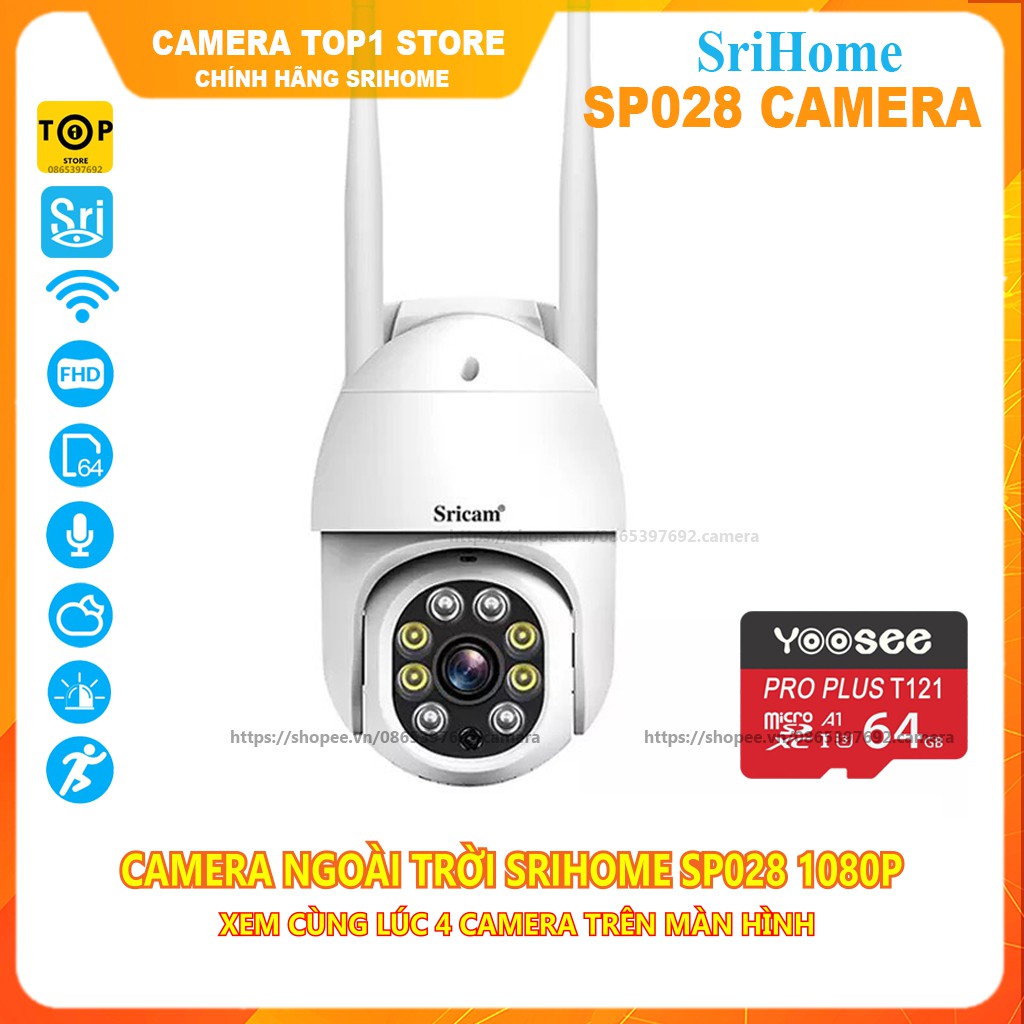 Camera Ngoài Trời PTZ SriHome SP028 FHD- 1080P , Kèm Thẻ Nhớ