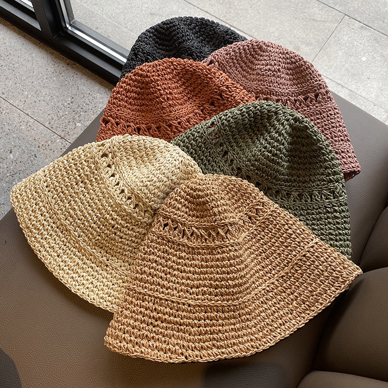 Nón Bucket Đan Cói Chống Nắng Phong Cách Nhật Hàn Thời Trang Mùa Hè Cho Nữ