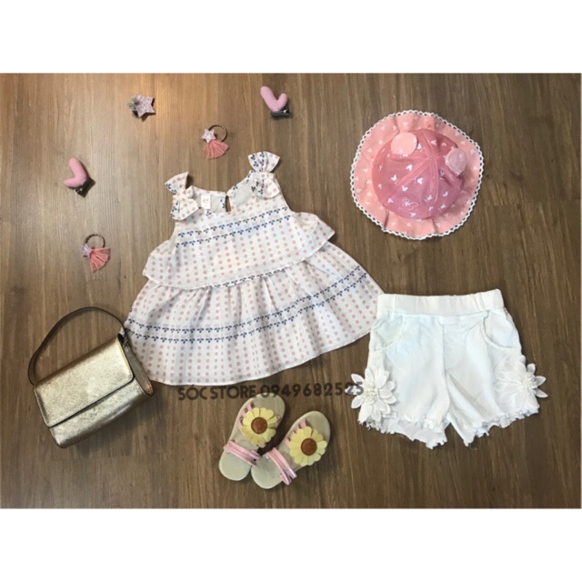 Bộ chấm bi quần thô đáp ren hoa