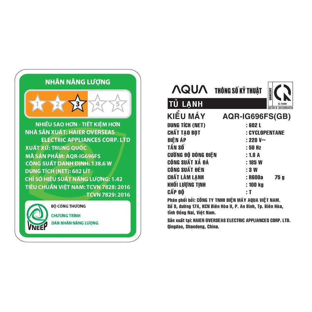 [MIỄN PHÍ GIAO HÀNG - LẮP ĐẶT - HCM] AQR-IG696FS(GB) - Tủ lạnh Aqua Inverter 602 lít AQR-IG696FS(GB)