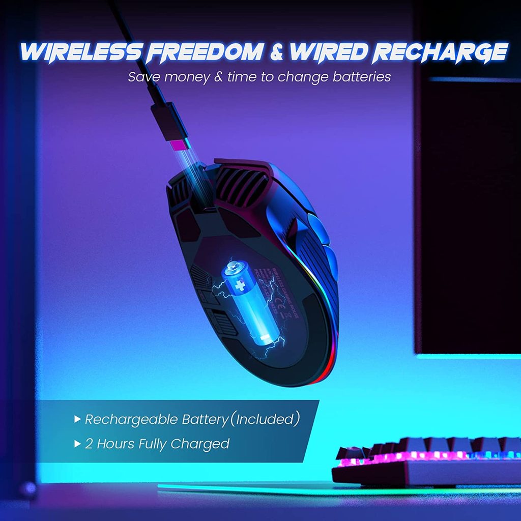 Chuột không dây Jomaa 2.4G USB 8 nút lập trình 6 cấp độ 10K DPI MMO RPG