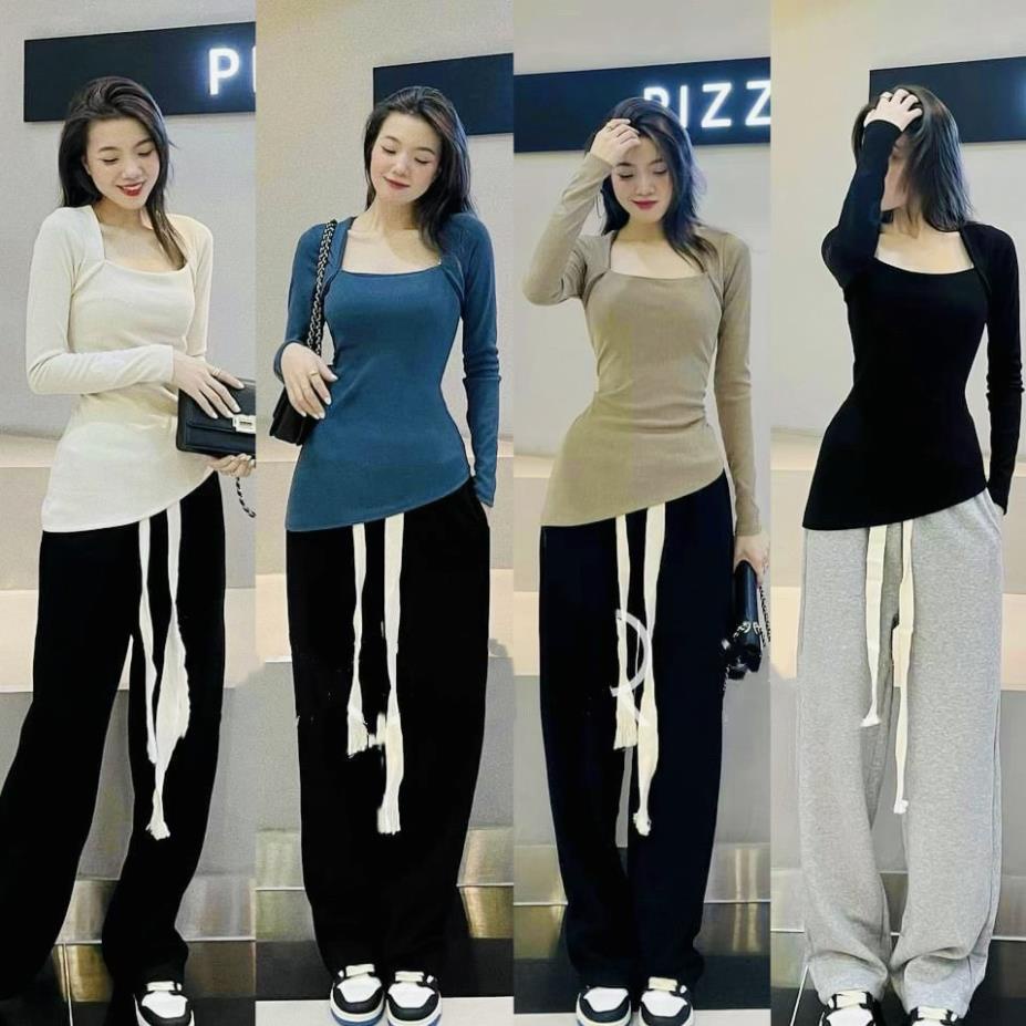 Áo Len Tăm Cổ Vuông Tà Xéo, Áo Len Nữ Dài Tay Thu Đông | BigBuy360 - bigbuy360.vn