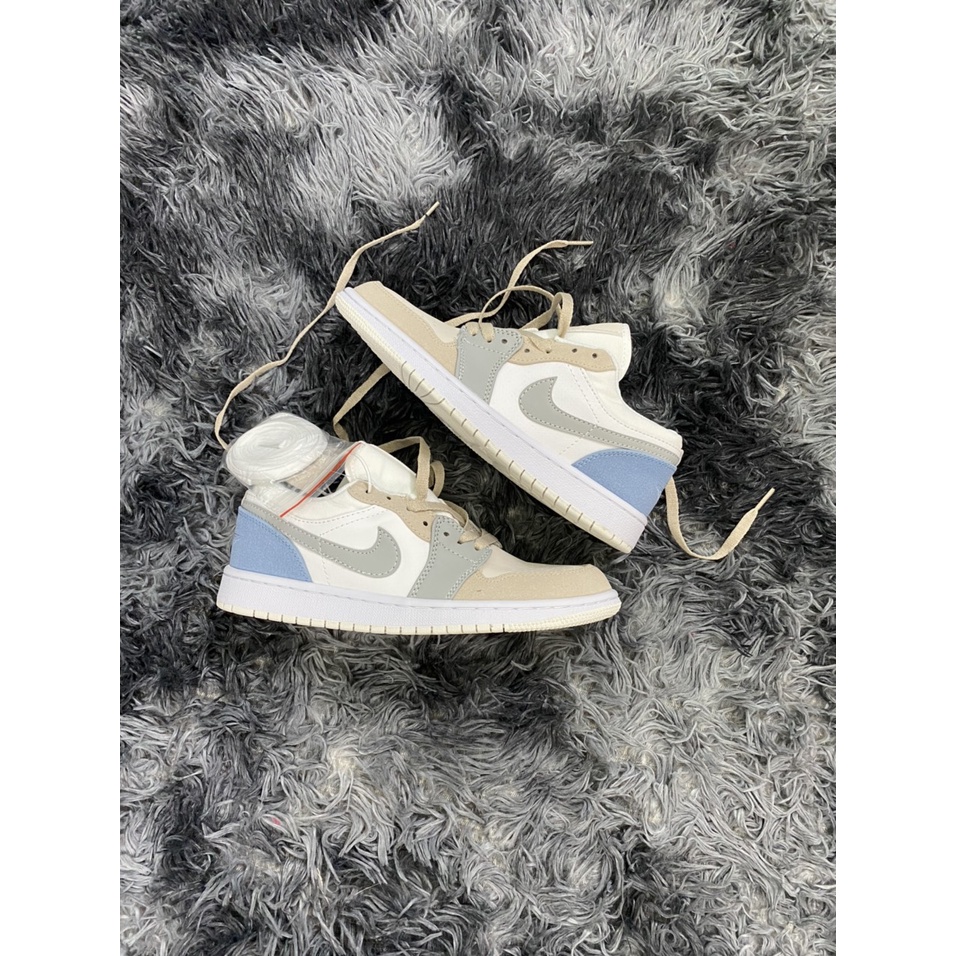 Giày 𝐉𝐨𝐫𝐝𝐚𝐧 1 low paris màu xám gót xanh nam nữ, Giày sneaker JD 1 paris cổ thấp bản đẹp 2021