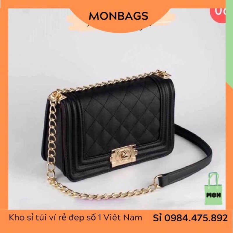 Túi Xách Nữ Boy Da Dê Trần Trám Monbags Màu Đen