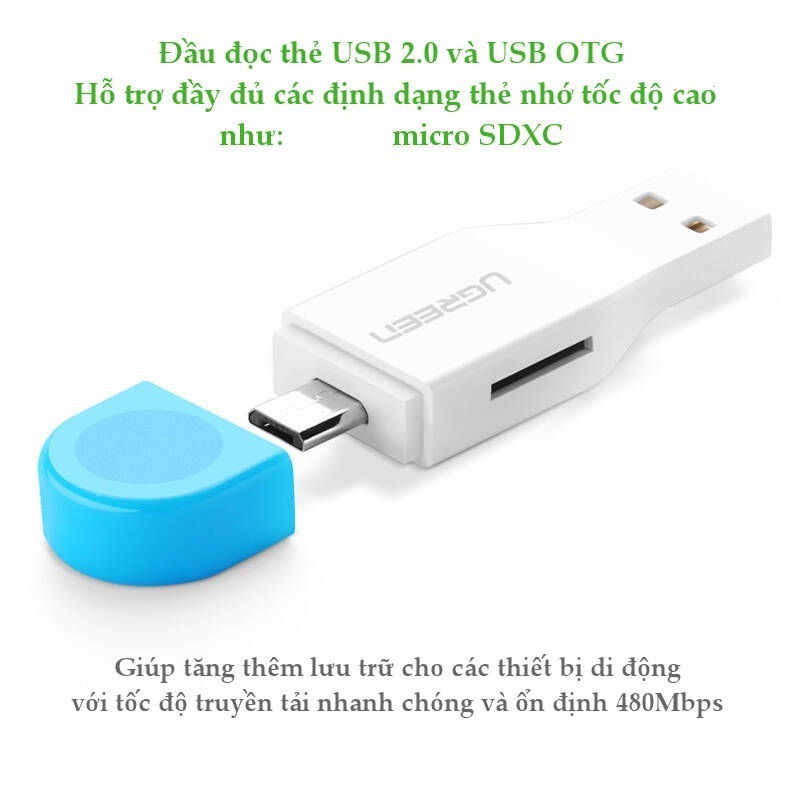 Đầu đọc thẻ nhớ + OTG Micro USB Ugreen 30358