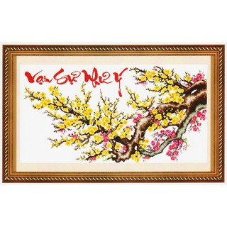 Tranh gắn đá toàn bộ - Tranh cành mai vàng và sự như ý