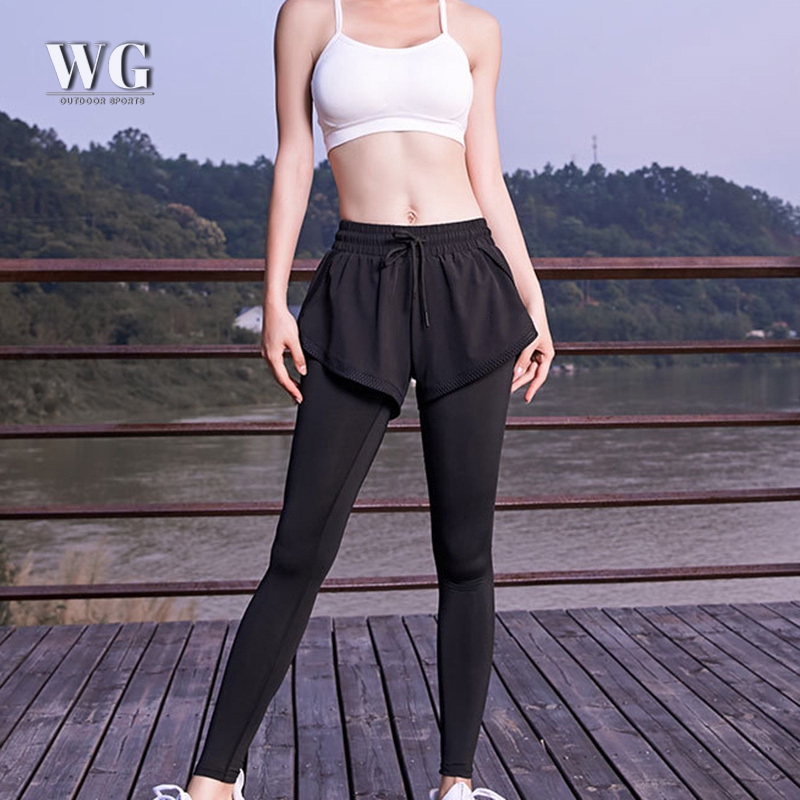 Quần Legging Lưng Cao Giả 2 Lớp Tập Thể Thao Cho Nữ Giới