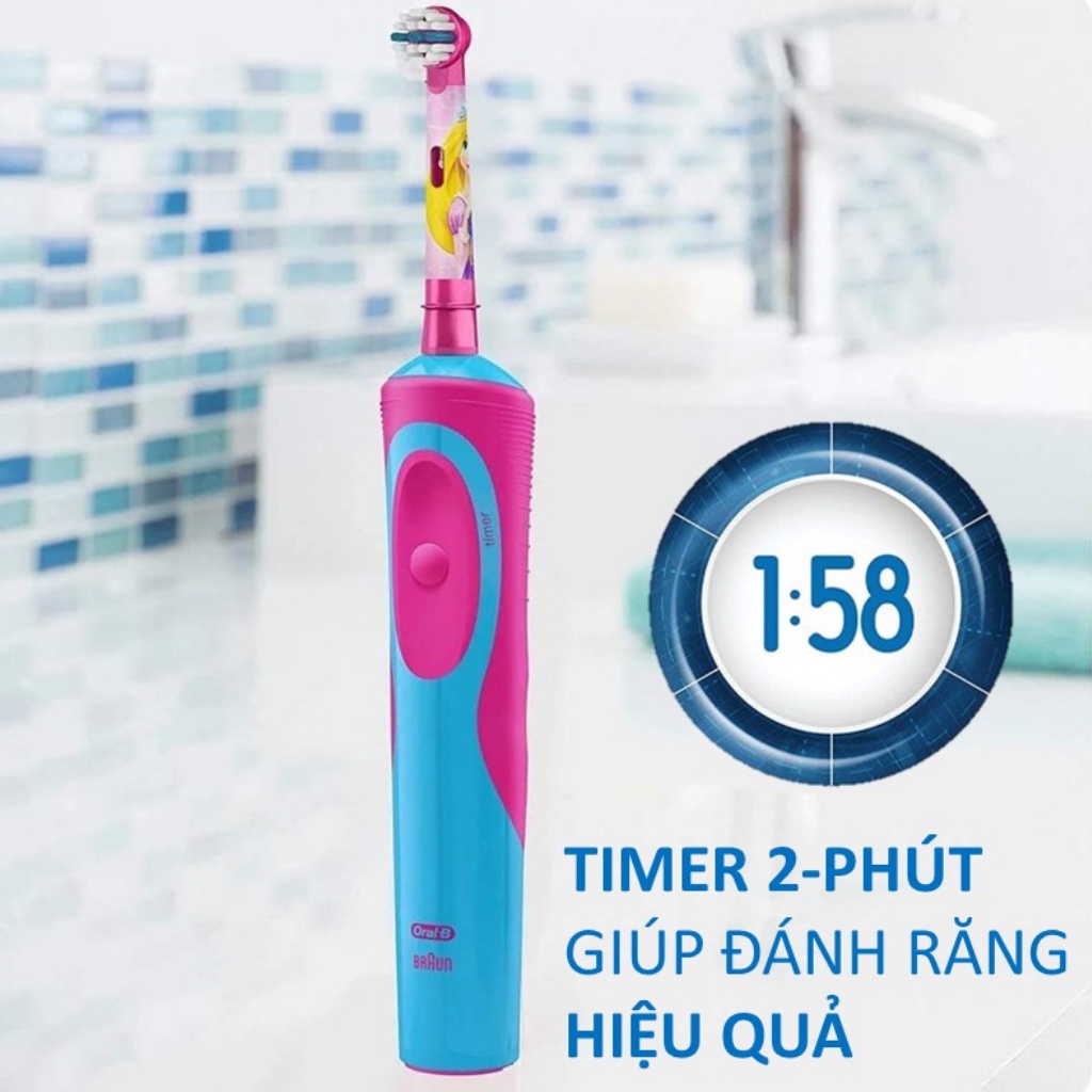 Bàn chải điện đánh răng tự động Oral-B Disney cho em bé, bé trai từ 5 tuổi giúp răng bé sạch, ngăn ngừa viêm nướu